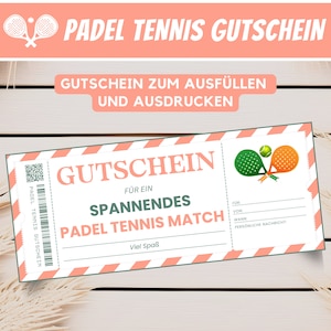 Bon carte bon match match de padel tennis, bon cadeau jeu de padel, modèle de bon pickleball, bon à télécharger
