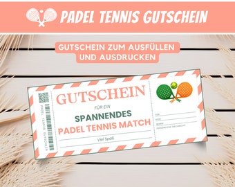 Voucher Padel Tennis Match Voucher Card, Padel Tennis Game Gift Voucher, Pickleball Voucher Template, Voucher to Download