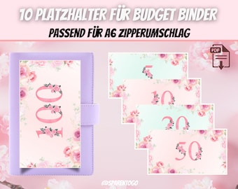 10 placeholders / dashboards 5 to 1000 euros for budget planner A6 | Fits A6 Money Envelopes, A6 Cash Binders & A6 Clear Envelopes