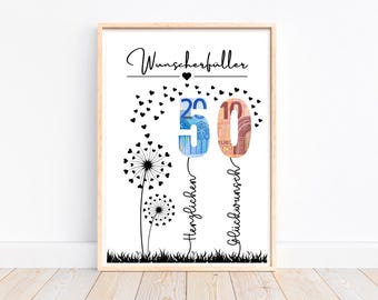 Cash gift 50th birthday wish fulfiller birthday gift gift idea, creative cash gift, last minute gift to print