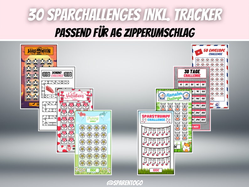 30 Sparchallenges inkl. Tracker Passend für A6 Geldumschläge, A6 Cash Binders & A6 Klarsichtumschläge für deinen Budget Binder PDF Datei Bild 5