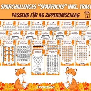 Sparfuchs Sparchallenge Set PDF incl. Tracker | Fits A6 money envelopes and A6 cash binders for the envelope method in the budget binder