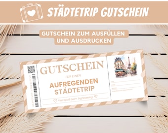 Travel voucher city trip gift idea, city trip voucher travel, gift voucher city trip voucher card, voucher template download