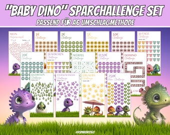 15 Dino Sparchallenges inkl. Tracker | Passend für A6 Geldumschläge, A6 Cash Binders & A6 Klarsichtumschläge für deinen Budget Binder | PDF