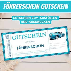 Voucher rijbewijs verjaardagscadeau, gepersonaliseerde voucher rijlessen voucher sjabloon rijbewijs examen cadeau, downloaden