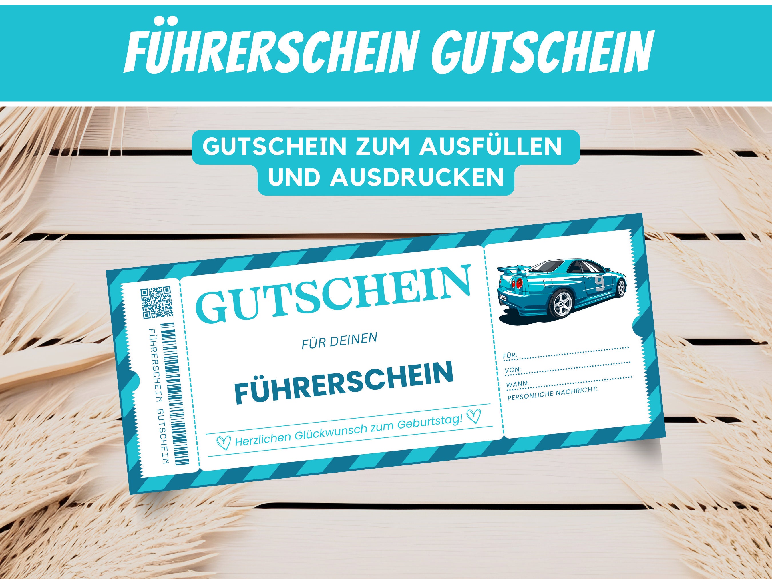 Voucher driving license birthday gift, personalized voucher driving lessons voucher template driving license test gift, download