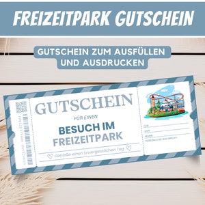 Voucher pretpark-voucherkaart, pretpark-cadeaubon om af te drukken, kermisvoucher-sjabloon, cadeau-idee voor jonge meisjes