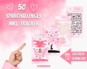50 savings challenges incl. tracker | Sparchallenge set suitable for A6 cash binders for your budget binder for the envelope method | PDF file