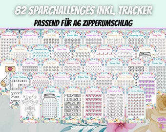 82 savings challenges incl. tracker | Fits A6 Money Envelopes, A6 Cash Binders & A6 Clear Envelopes for your Budget Binder | PDF file