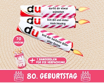 70 Duplo banderoles 80th birthday gift, birthday gift best friend, Duplo banderoles birthday candles DIY gift idea, PDF