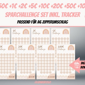 Euro savings challenge set 1, 2, 5, 10, 20, 50 & 100 euros | 8 savings binder savings challenges | Fits A6 envelopes for envelope method | PDF