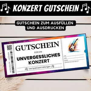 Gutschein Konzert Ticket personalisierte Gutscheinkarte Konzertbesuch Geschenk Gutschein zum Ausdrucken, Personalisiertes Geschenk Download