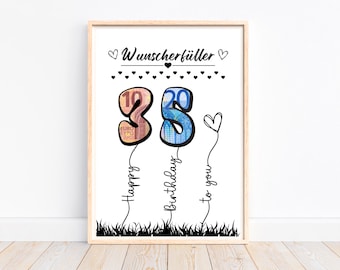 Regalo de dinero Cumple deseos de cumpleaños número 35 idea de regalo de regalo de cumpleaños, regalo de dinero creativo, regalo de último minuto para imprimir