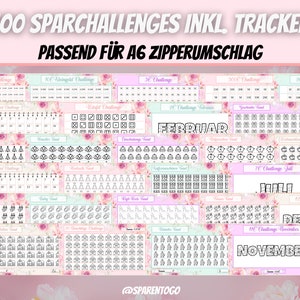 100 besparingsuitdagingen inclusief tracker | Geschikt voor A6 geldenveloppen, A6 geldbinders & A6 transparante enveloppen voor de budgetbinder | PDF bestand