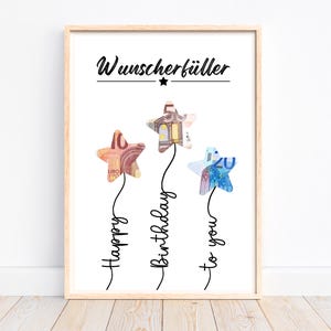Geldcadeau voor een verjaardag, creatief geldcadeau, wensvervuller, verjaardagscadeau, verjaardagskaart, last-minute cadeau, download