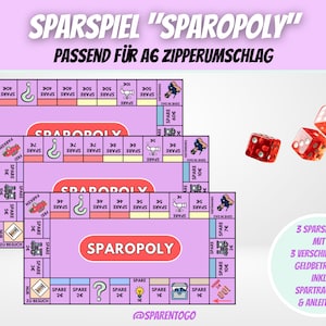 Budgeting Sparspiel „Sparopoly“ | Sparspiel Sparchallenge | Budget Binder Sparchallenge |Sparchallenges Passend für A6 Zipperumschlag | PDF