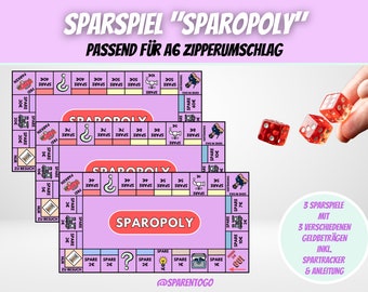 Budgeting savings game "Sparopoly" | Savings game Sparchallenge | Budget Binder Sparchallenge | Sparchallenges Suitable for A6 zippered envelopes | PDF