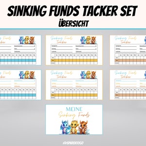 Puede incluir: Un conjunto de seis rastreadores de fondos de hundimiento imprimibles con un dise&ntilde;o de drag&oacute;n y huevo de drag&oacute;n. Los rastreadores est&aacute;n etiquetados como "Sinking Funds Tracker" y tienen una secci&oacute;n para "Categor&iacute;a", "Objetivo", "Total", "Fecha" y "Cantidad". Los rastreadores est&aacute;n dise&ntilde;ados para ayudar a las personas a ahorrar dinero para objetivos espec&iacute;ficos.