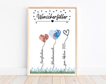 Cash gift for the Abitur 2025, cash gift wish fulfiller exam passed gift ABI, congratulations card Abitur school graduation 2025, PDF