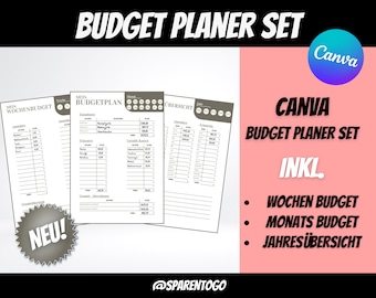 Budget Planner Set Canva financial planner, household book with weekly budget, monthly budget & yearly overview