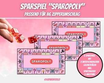 Sparopoly savings game | Savings challenge incl. tracker | Dice Savings Game Challenge for the Budget Binder | Suitable for A6 zipper envelope | PDF