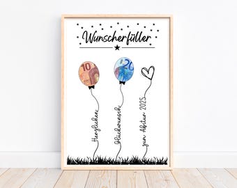 Cash gift for the Abitur 2025, cash gift wish fulfiller exam passed gift ABI, congratulations card Abitur school graduation 2025, PDF