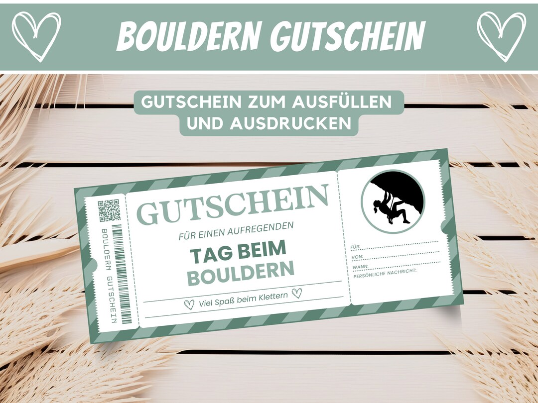 Personalized Voucher Bouldering Climbing Hall, Gift Voucher Climbing ...