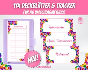 114 dashboards (cover sheets) + trackers in flower design for A6 envelopes Envelope method in the budget binder | Digital PDF Download