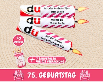 Duplo banderoles 75th birthday gift, creative birthday gift idea, Duplo banderoles birthday candles, last minute gift, PDF
