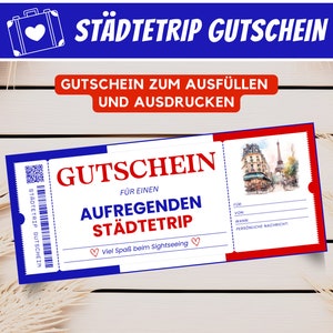 Personalized voucher city trip city trip gift voucher, travel voucher voucher template holiday voucher card gift, PDF