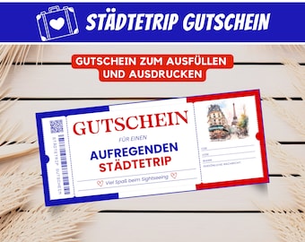 Personalized voucher city trip city trip gift voucher, travel voucher voucher template holiday voucher card gift, PDF