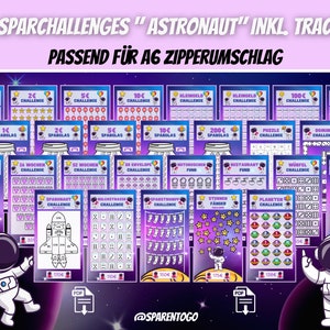 Sparchallenge A6 Digital Download Budget Book Set Astronaut Envelope Method Savings Binder Zipper Cash Stuffing | German small change