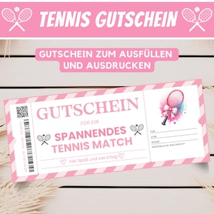 Gutschein Tennis Match Gutscheinkarte Tennisspiel, Geschenk Gutschein Tennisunterricht Gutscheinvorlage, Gutschein Tennisstunden, Download