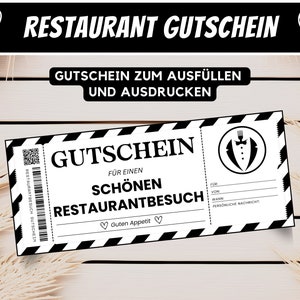 Restaurantbon om uit eten te gaan, gepersonaliseerde cadeaubon voor een restaurantbezoek, uitnodiging voor een etentje, cadeau voor een vriendin, download