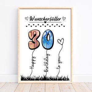 Cadeau d'argent 30e anniversaire, cadeau d'anniversaire, cadeau d'anniversaire, cadeau d'argent créatif, cadeau de dernière minute à imprimer