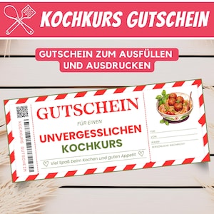 Personalisierter Gutschein Kochkurs Gutscheinkarte kochen lernen, Persönliches Geschenk Kochgutschein, Last Minute Geschenk, Download