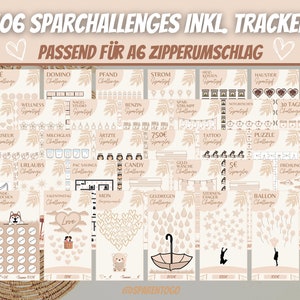 106 Sparchallenges Boho PDF Sparchallenge Set A6 savings games suitable for A6 money envelopes & A6 transparent envelopes for your A6 budget binder