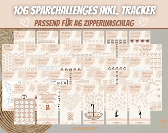 106 Sparchallenges Boho PDF Sparchalenge Set A6 jeux d'épargne adaptés aux enveloppes d'argent A6 et enveloppes transparentes A6 pour votre classeur budgétaire A6