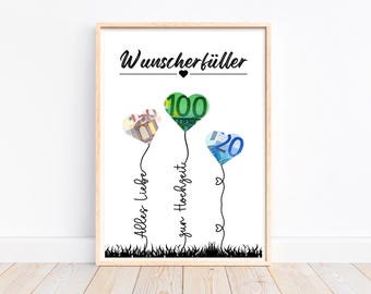 Regalo de dinero, deseo de boda, regalo de dinero, regalo para la boda, idea de regalo para recién casados, dinero de regalo de boda, descargar