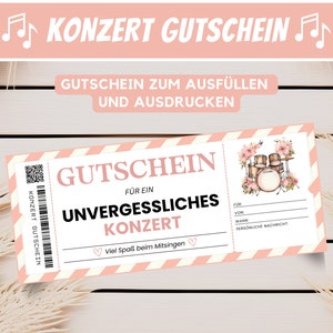 Vale de concierto regalo entrada de concierto, tarjeta de vale visita de concierto vale de regalo entrada de concierto, vale de idea de regalo para imprimir