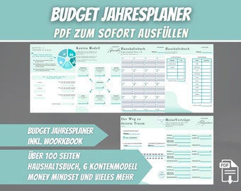 Pianificatore di budget Set iniziale per principianti Pianificatore finanziario mensile, Pianificatore annuale di bilancio Modello di risparmio per monitoraggio delle spese per la casa, Download PDF