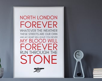 North London Forever Arsenal Poster | Louis Dunford Lyric Art “The Angel” | Football Fan Decor
