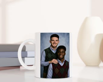 Arsenal Football Mug with Saka & Declan Rice Meme Design