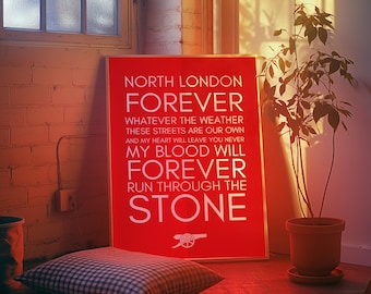 North London Forever Poster | Arsenal “The Angel” Lyrics Print | Louis Dunford Gunners Wall Art