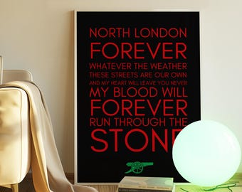 North London Forever Arsenal Lyric Print | The Angel Poster | Gunners Fan Wall Decor