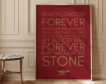 North London Forever Wall Print | Arsenal FC Fan Art | Gunners Home Decor Poster