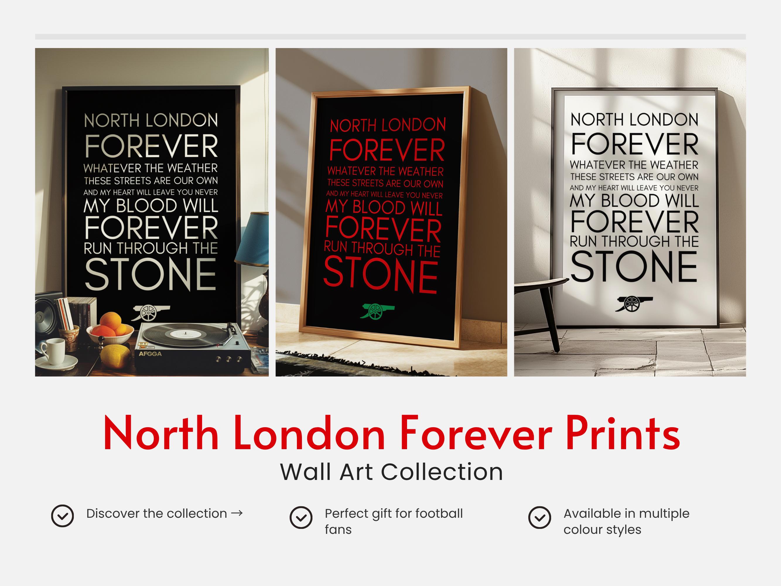 Arsenal Poster Print, North London Forever Lyrics Football Wall