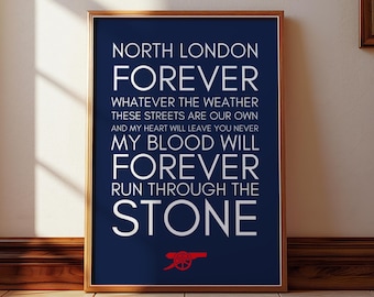 Football Wall Art Print – North London Forever Arsenal Poster, Gunners Fan Decor Gift