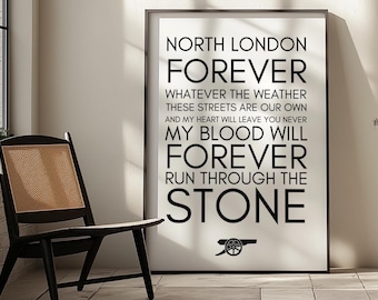 North London Forever Arsenal Print | Louis Dunford “The Angel” Lyric Poster | Football Fan Gift