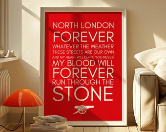 North London Forever Poster | Arsenal “The Angel” Lyrics Print | Louis Dunford Gunners Wall Art